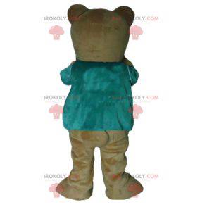 Mascotte bruine teddybeer met een groen t-shirt - Redbrokoly.com