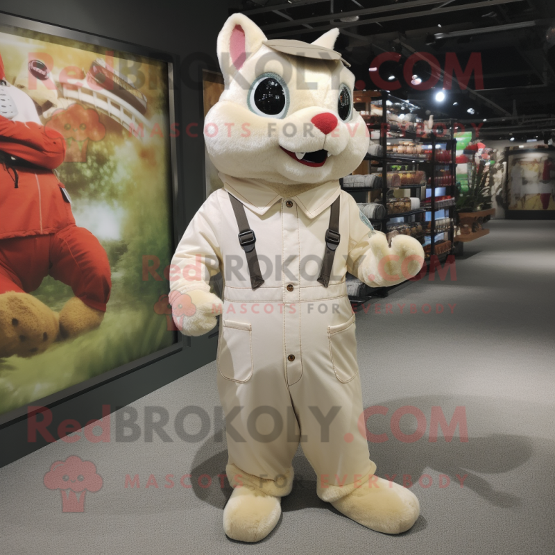 Cream Squirrel mascot costume character dressed with a Overalls and Shoe laces