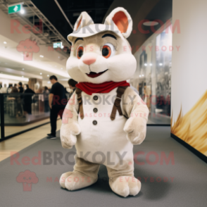 Cream Squirrel mascot costume character dressed with a Overalls and Shoe laces