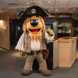 Tan Pirate mascot costume character dressed with a Polo Shirt and Shawls