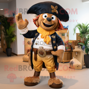 Tan Pirate mascot costume character dressed with a Polo Shirt and Shawls