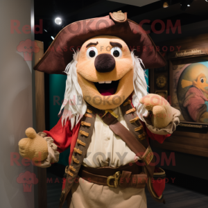 Tan Pirate mascot costume character dressed with a Polo Shirt and Shawls
