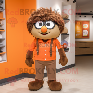 Brown Orange mascot costume character dressed with a Chinos and Headbands