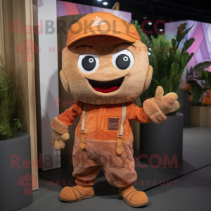 Brown Orange mascot costume character dressed with a Chinos and Headbands