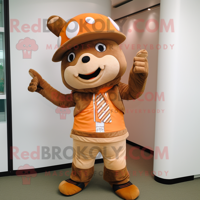 Brown Orange mascot costume character dressed with a Chinos and Headbands Brown Orange mascot costume character dressed with a Chinos and Headbands