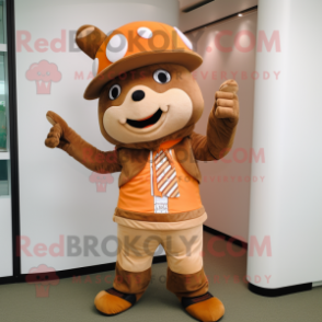 Brown Orange mascot costume character dressed with a Chinos and Headbands