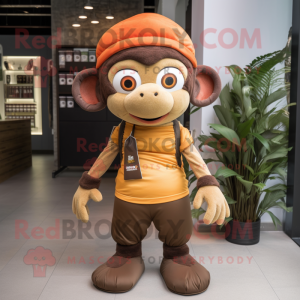 Brown Orange mascot costume character dressed with a Chinos and Headbands
