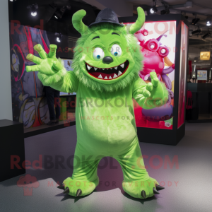 Lime Green Demon mascot costume character dressed with a Romper and Headbands