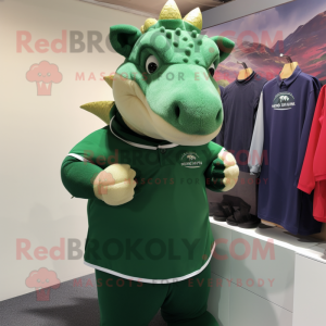 Forest Green Ankylosaurus mascot costume character dressed with a Polo Shirt and Headbands