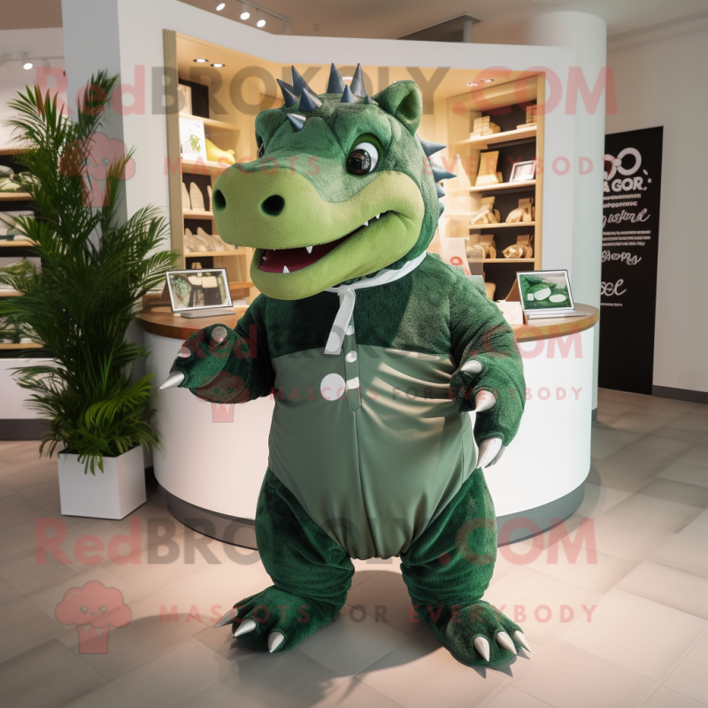 Forest Green Ankylosaurus mascot costume character dressed with a Polo Shirt and Headbands