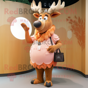 Peach Elk mascot costume character dressed with a Culottes and Handbags