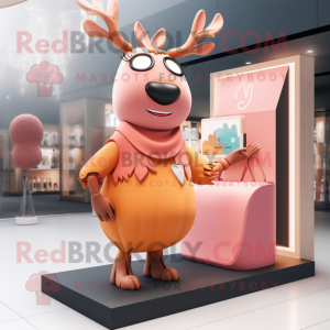 Peach Elk mascot costume character dressed with a Culottes and Handbags