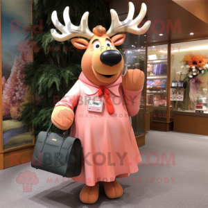 Peach Elk mascot costume character dressed with a Culottes and Handbags