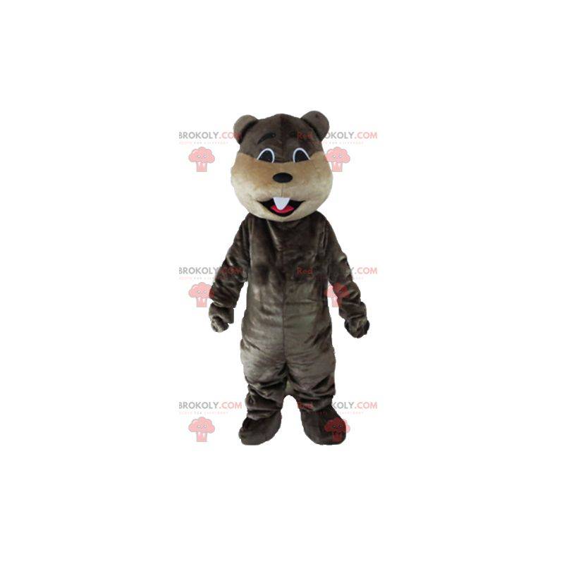 Mascot gray and beige beaver with big teeth - Redbrokoly.com