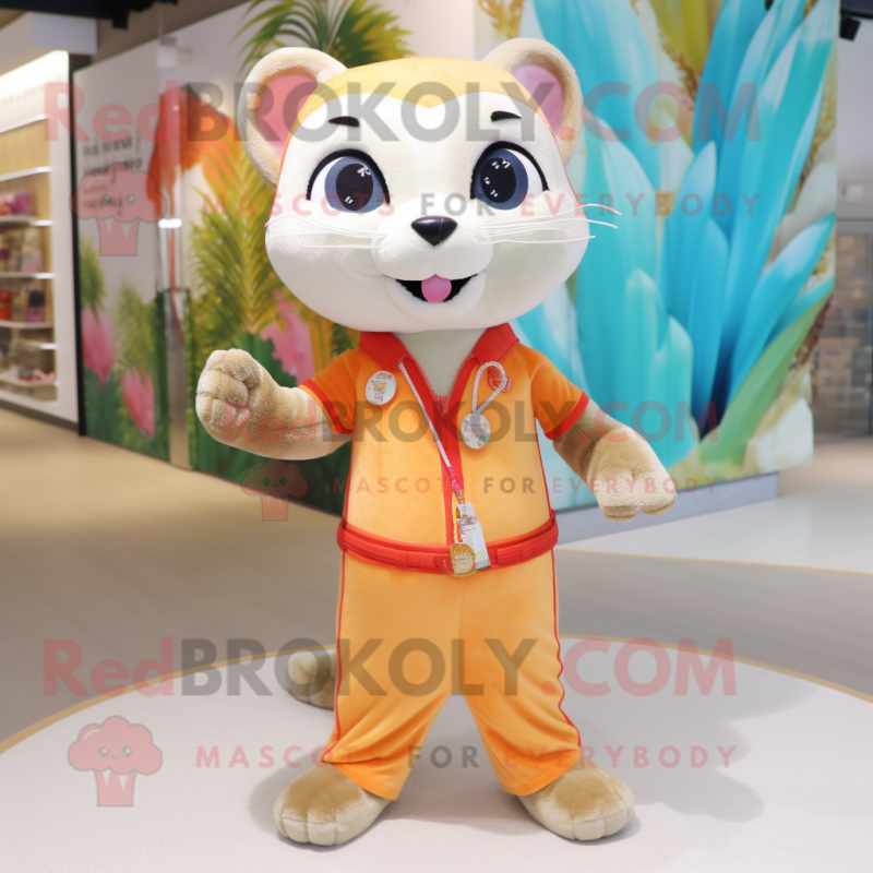 Peach Ferret mascot costume character dressed with a Capri Pants and Bracelets