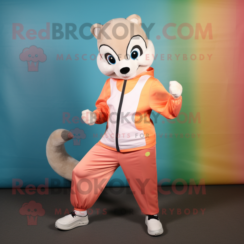 Peach Ferret mascot costume character dressed with a Capri Pants and Bracelets