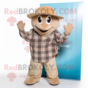 Tan Stingray mascot costume character dressed with a Flannel Shirt and Cummerbunds