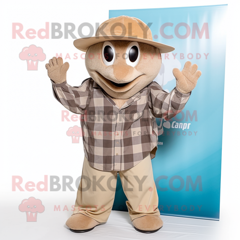 Tan Stingray mascot costume character dressed with a Flannel Shirt and Cummerbunds Tan Stingray mascot costume character dressed with a Flannel Shirt and Cummerbunds