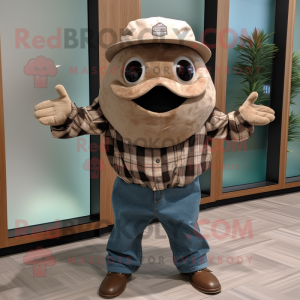 Tan Stingray mascot costume character dressed with a Flannel Shirt and Cummerbunds