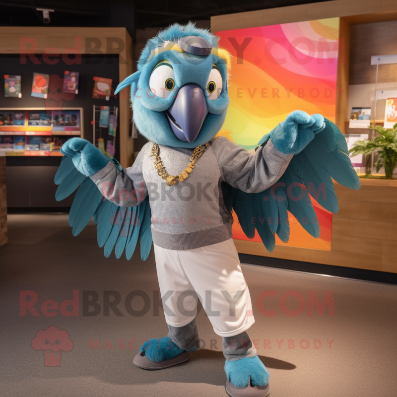 Silver Macaw mascot costume character dressed with a Jeggings and Headbands  - Mascot Costumes -  Sizes L (175-180CM)