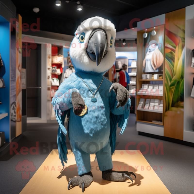 Silver Macaw mascot costume character dressed with a Jeggings and Headbands