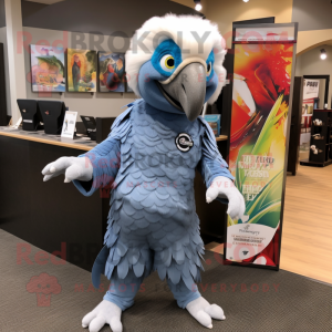 Silver Macaw mascot costume character dressed with a Jeggings and Headbands