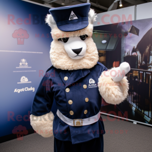 Navy Alpaca mascot costume character dressed with a Bodysuit and Pocket squares