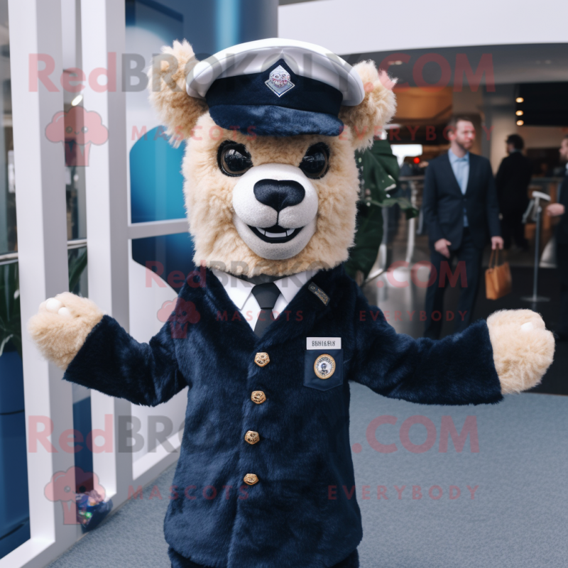 Navy Alpaca mascot costume character dressed with a Bodysuit and Pocket squares