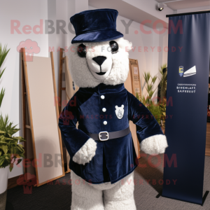 Navy Alpaca mascot costume character dressed with a Bodysuit and Pocket squares