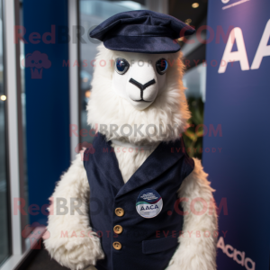 Navy Alpaca mascot costume character dressed with a Bodysuit and Pocket squares