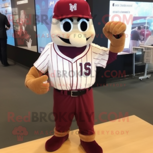Maroon Baseball Glove mascot costume character dressed with a Flannel Shirt and Ties