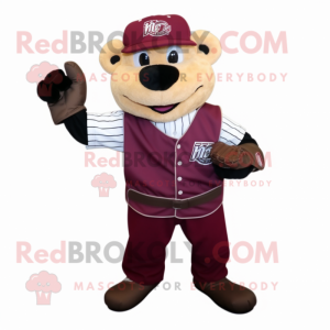 Maroon Baseball Glove mascot costume character dressed with a Flannel Shirt and Ties