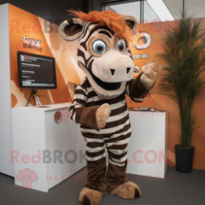 Rust Zebra mascot costume character dressed with a T-Shirt and Ties