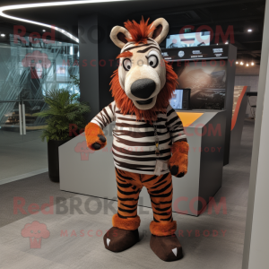 Rust Zebra mascot costume character dressed with a T-Shirt and Ties