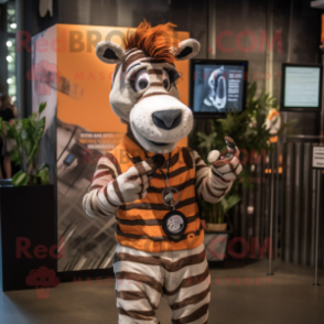 Rust Zebra mascot costume character dressed with a T-Shirt and Ties