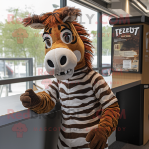 Rust Zebra mascot costume character dressed with a T-Shirt and Ties