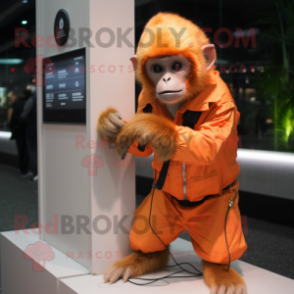 Orange Capuchin Monkey mascot costume character dressed with a Parka and Bracelet watches