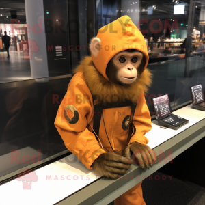 Orange Capuchin Monkey mascot costume character dressed with a Parka and Bracelet watches