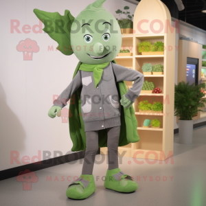 Gray Spinach mascot costume character dressed with a Cardigan and Shoe clips