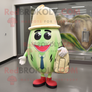 Cream Watermelon mascot costume character dressed with a Dress Pants and Tote bags