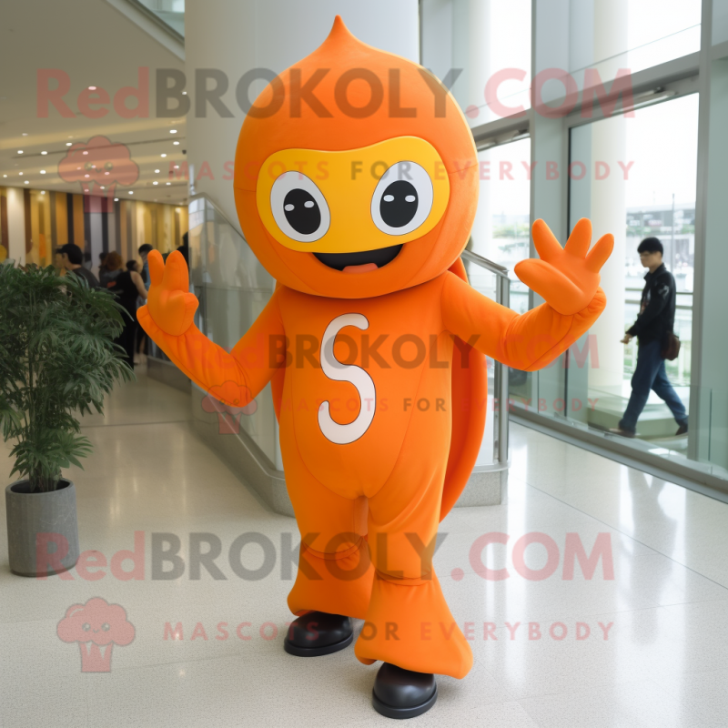 Orange Superhero mascot costume character dressed with a Empire Waist Dress and Caps