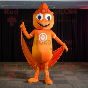 Orange Superhero mascot costume character dressed with a Empire Waist Dress and Caps