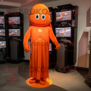 Orange Superhero mascot costume character dressed with a Empire Waist Dress and Caps