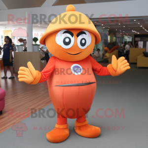 Orange Superhero mascot costume character dressed with a Empire Waist Dress and Caps