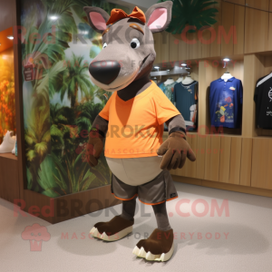 Brown Tapir mascot costume character dressed with a Shorts and Anklets