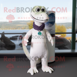 White Loch Ness Monster mascot costume character dressed with a Dress Pants and Scarf clips