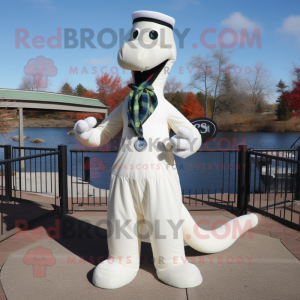 White Loch Ness Monster mascot costume character dressed with a Dress Pants and Scarf clips