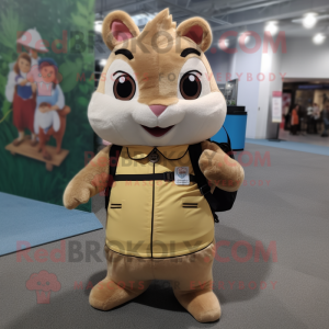Beige Chipmunk mascot costume character dressed with a A-Line Dress and Backpacks