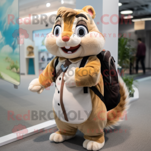 Beige Chipmunk mascot costume character dressed with a A-Line Dress and Backpacks