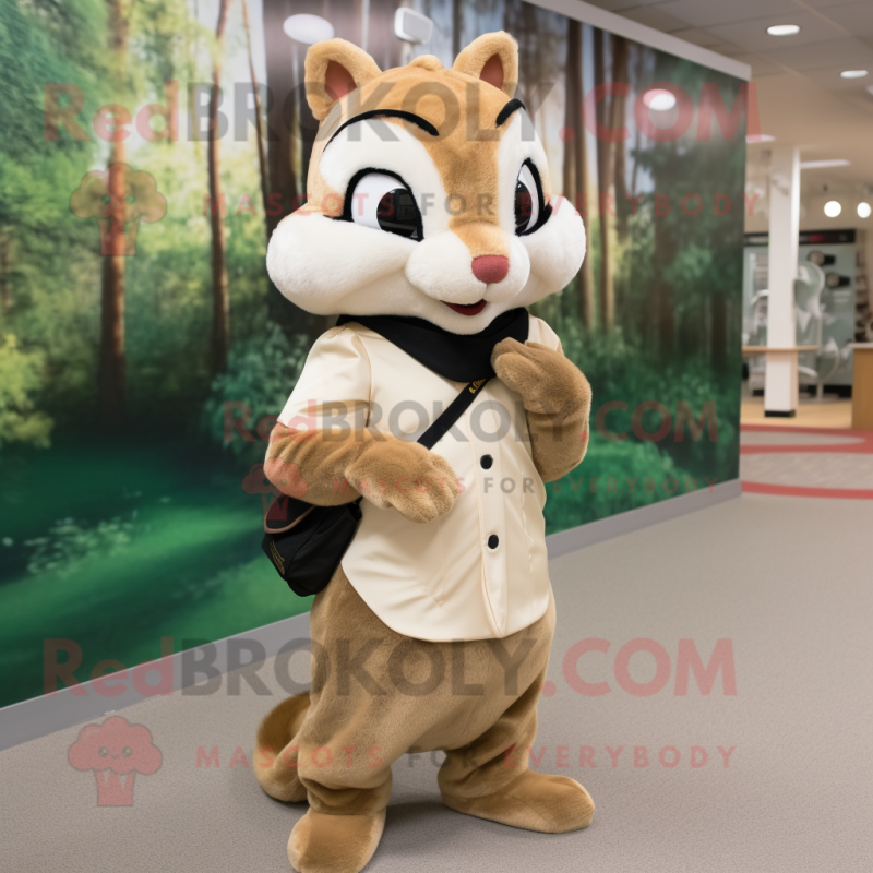 Beige Chipmunk mascot costume character dressed with a A-Line Dress and Backpacks